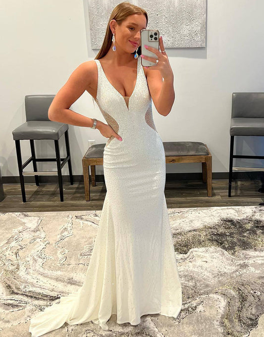 Roycebridal Tonya | White Mermaid Beaded Prom Dress