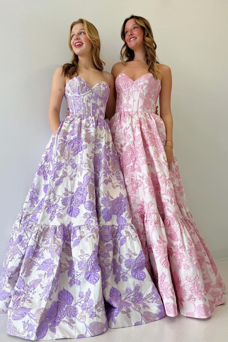 Roycebridal Delice | A-Line Sweetheart Floral Printed Long Prom Dresses