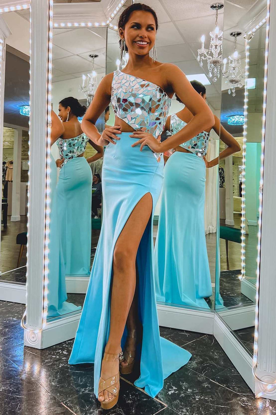 Roycebridal Ashley |Sheath One Shoulder Cut Mirror Sequins Prom Dress