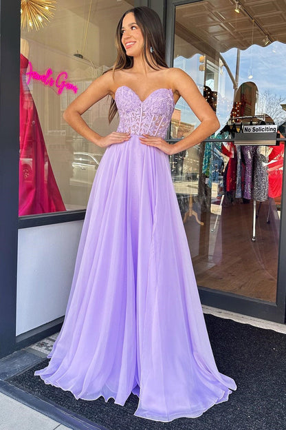 Roycebridal Rachel |A line Sweetheart Chiffon Prom Dress with Puff Sleeves