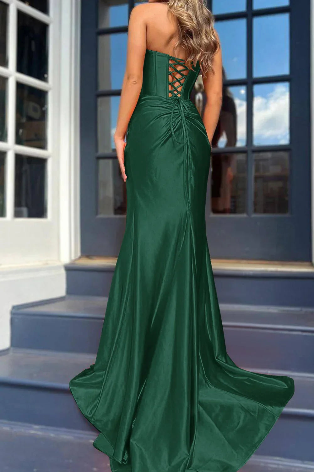 Roycebridal Nadia |Mermaid Strapless Satin Long Prom Dress With Slit