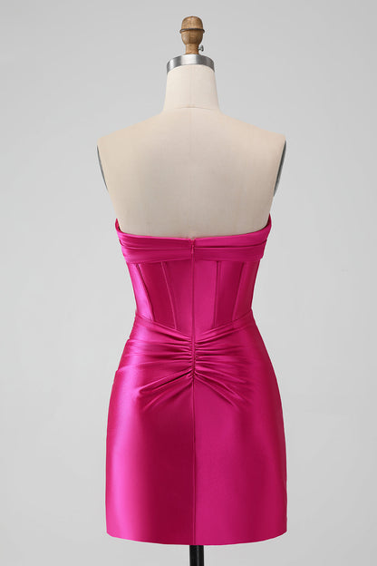 Fuchsia Sweetheart Pleated Corset Short Tight Homecoming Dress