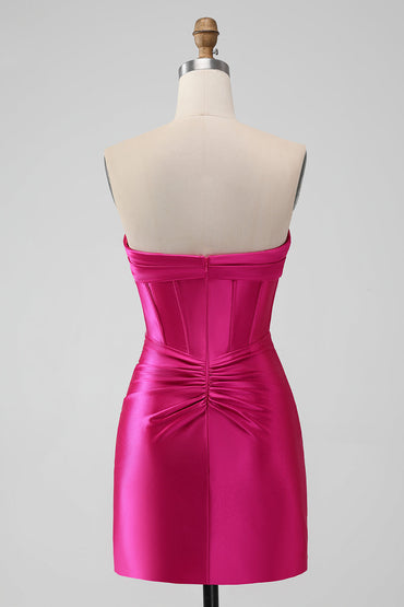 Fuchsia Bodycon Sweetheart Pleated Corset Short Homecoming Dress