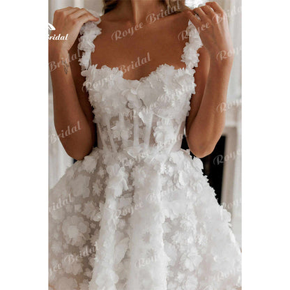 Sexy Sweetheart collar Spaghetti Straps Full Lace Short Wedding Dress Boho Bridal Gown 2025