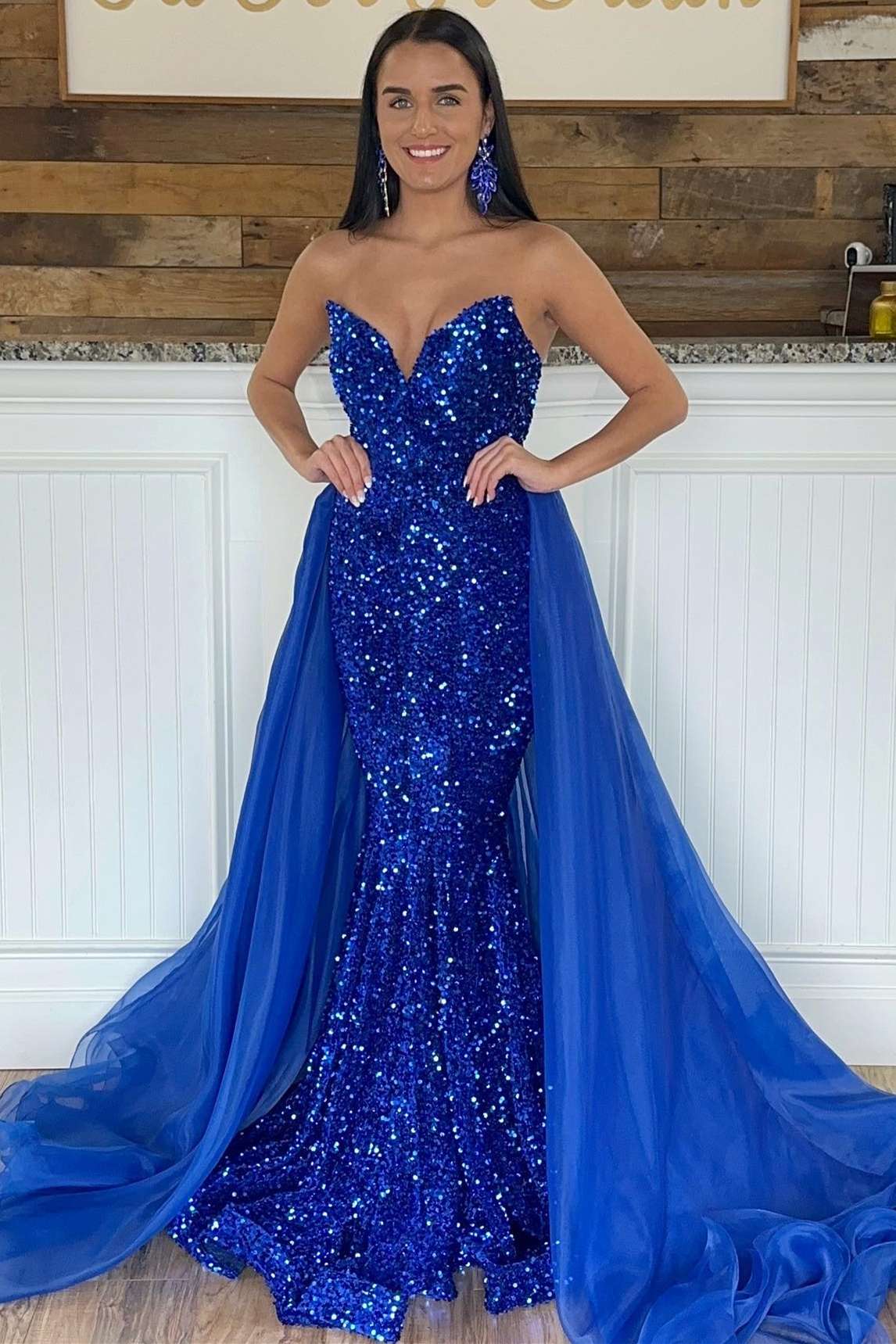 Noria | Blue Sequin Strapless Mermaid Long Pageant Dress