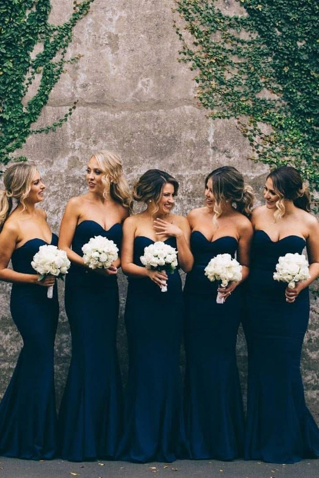 Roycebridal Floor Length Sweetheart Chiffon Navy Blue Bridesmaid Dresses