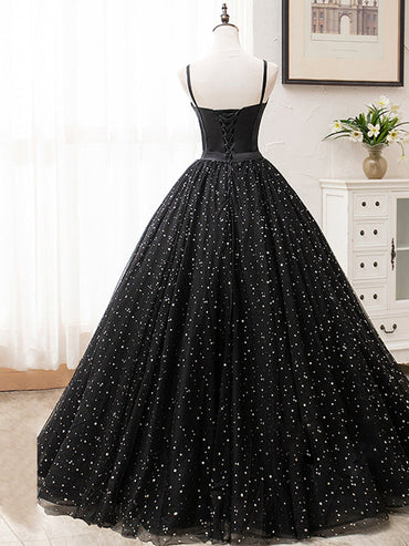 Roycebridal V Neck Glitter Black Long Prom Dress