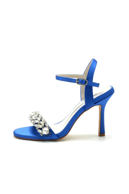 Simple Single Strap Open Toe Beaded Stiletto Sandals