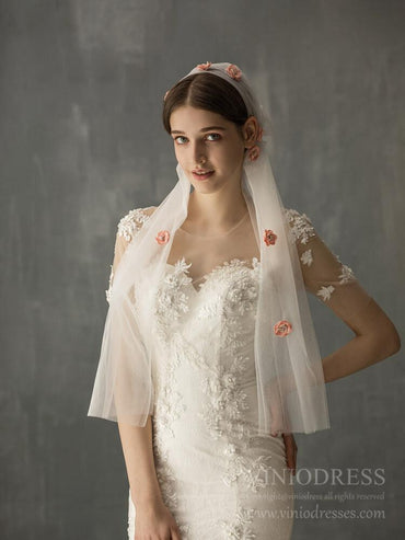 3D Floral Bridal Veils Vintage Juliet Cap Veil for Bride AC1238-Veils-Viniodress-Ivory-Viniodress