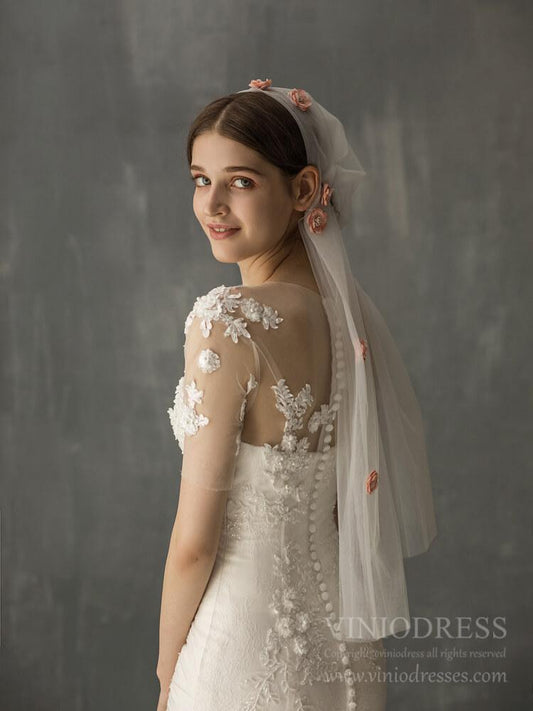 3D Floral Bridal Veils Vintage Juliet Cap Veil for Bride AC1238-Veils-Viniodress-Ivory-Viniodress