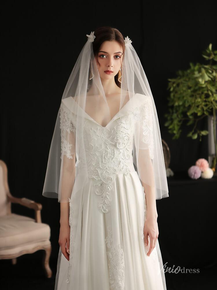 3D Floral Juliet Cap Veils Viniodress AC1298-Veils-Viniodress-Ivory-Viniodress