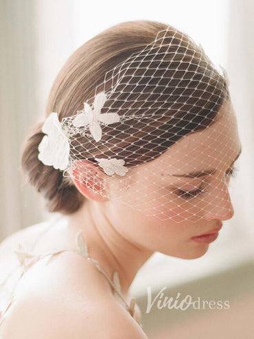 3D Flower Appliqued Vintage Birdcage Veils Viniodress AC1089-Veils-Viniodress-Ivory-Viniodress