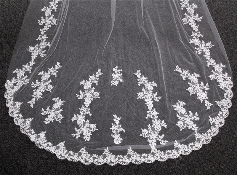 Roycebridal Vintage Long Wedding Veil with Flower Appliques