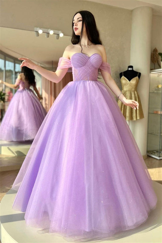 Roycebridal Tia | Lilac Off-the-Shoulder Lace-Up Tulle Long Prom Dress