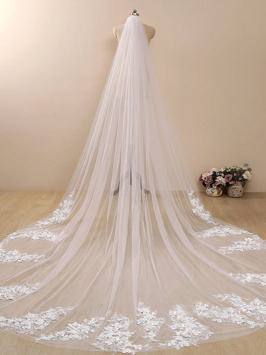 Roycebridal 3D Flower Lace with Rhinestones Cathedral Veil Bridal Veil Wedding Veil