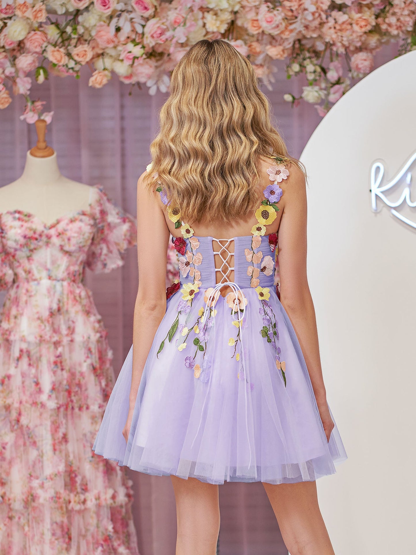 Quinta |A line Tulle Homecoming Dress with 3D Flowers