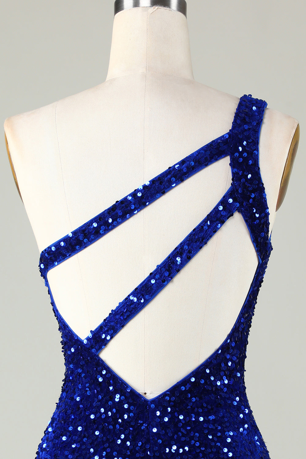 Royal Blue One Shoulder Sequins Tight Beading Short Homecoming Dress