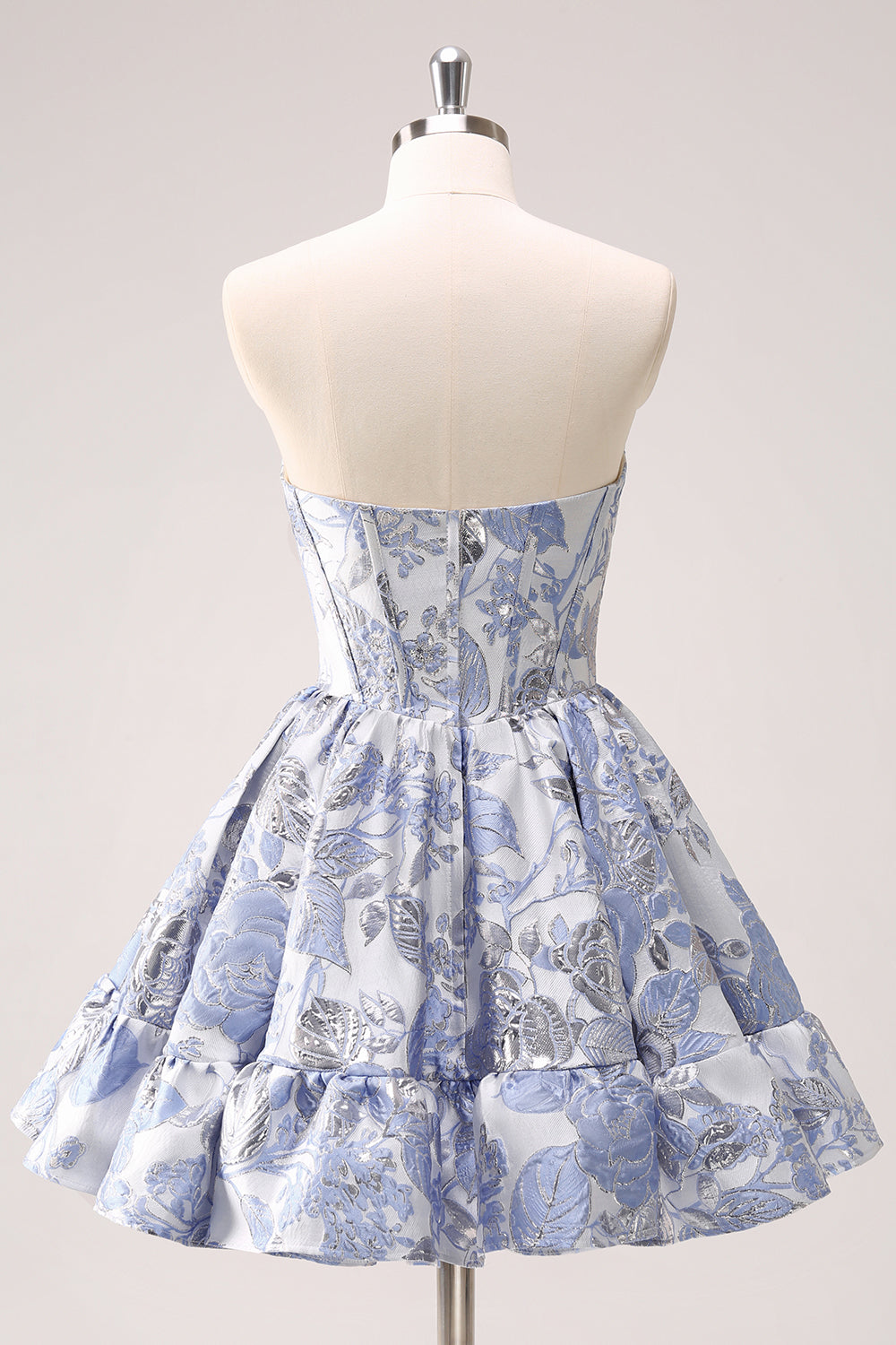 Cute Blue A Line Sweetheart Print Corset Short Homecoming Dress with Ruffles