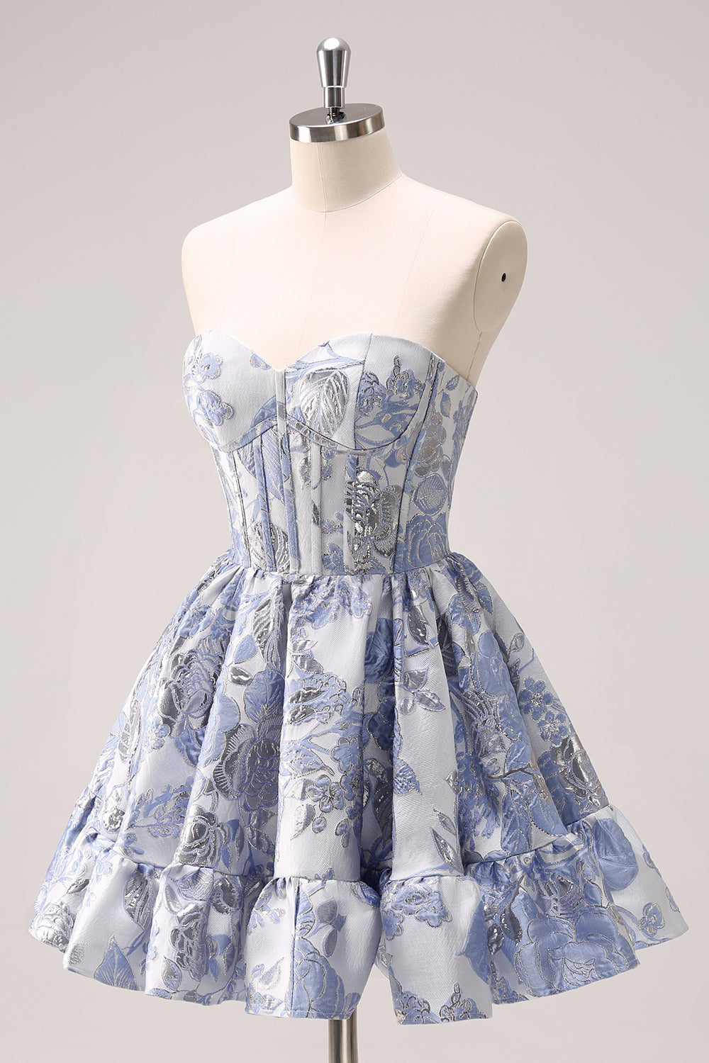 Cute Blue A Line Sweetheart Print Corset Short Homecoming Dress with Ruffles