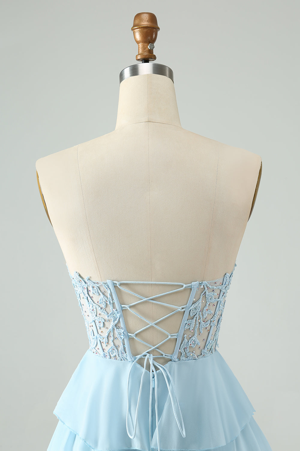 A Line Sweetheart Tiered Light Blue Short Homecoming Dress with Appliques