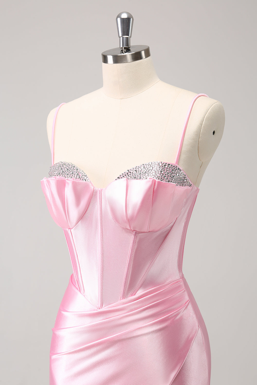 Sparkly Pink Tight Spaghetti Straps Corset Pleated Short Homecoming Dress with Beading