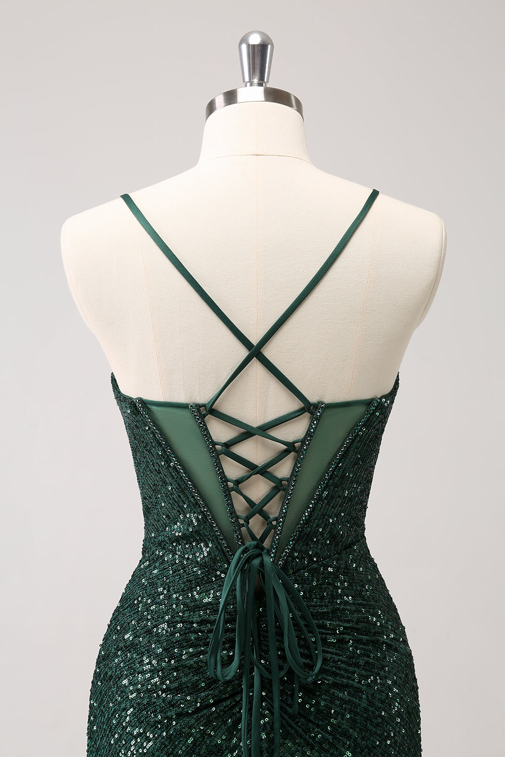 Sparkly Unique Dark Green Tight Sequin Corset Homecoming Dress with Lace Up Back