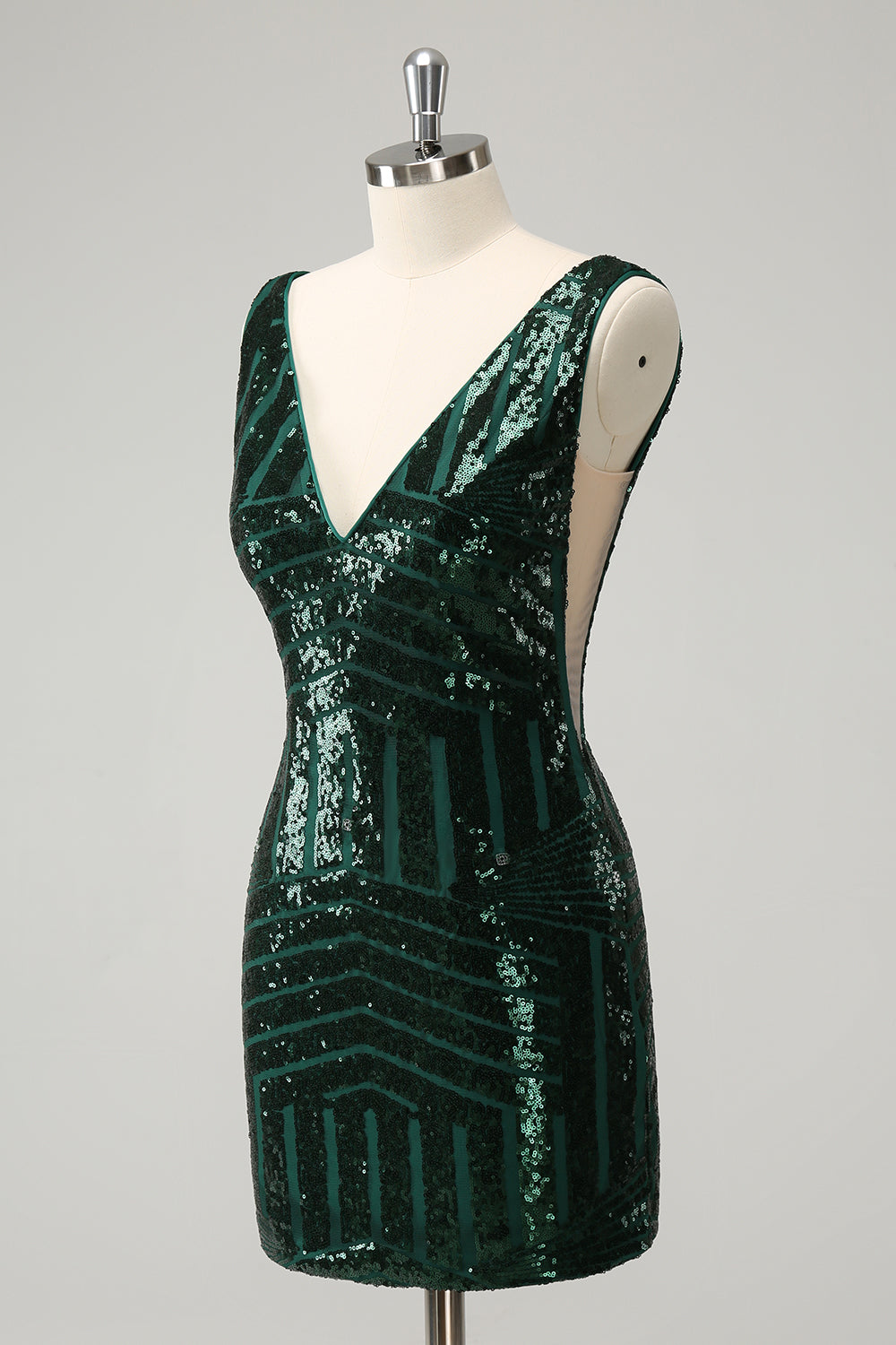 Stylish Dark Green Bodycon V Neck Sequin Short Homecoming Dress with Detachable Skirt