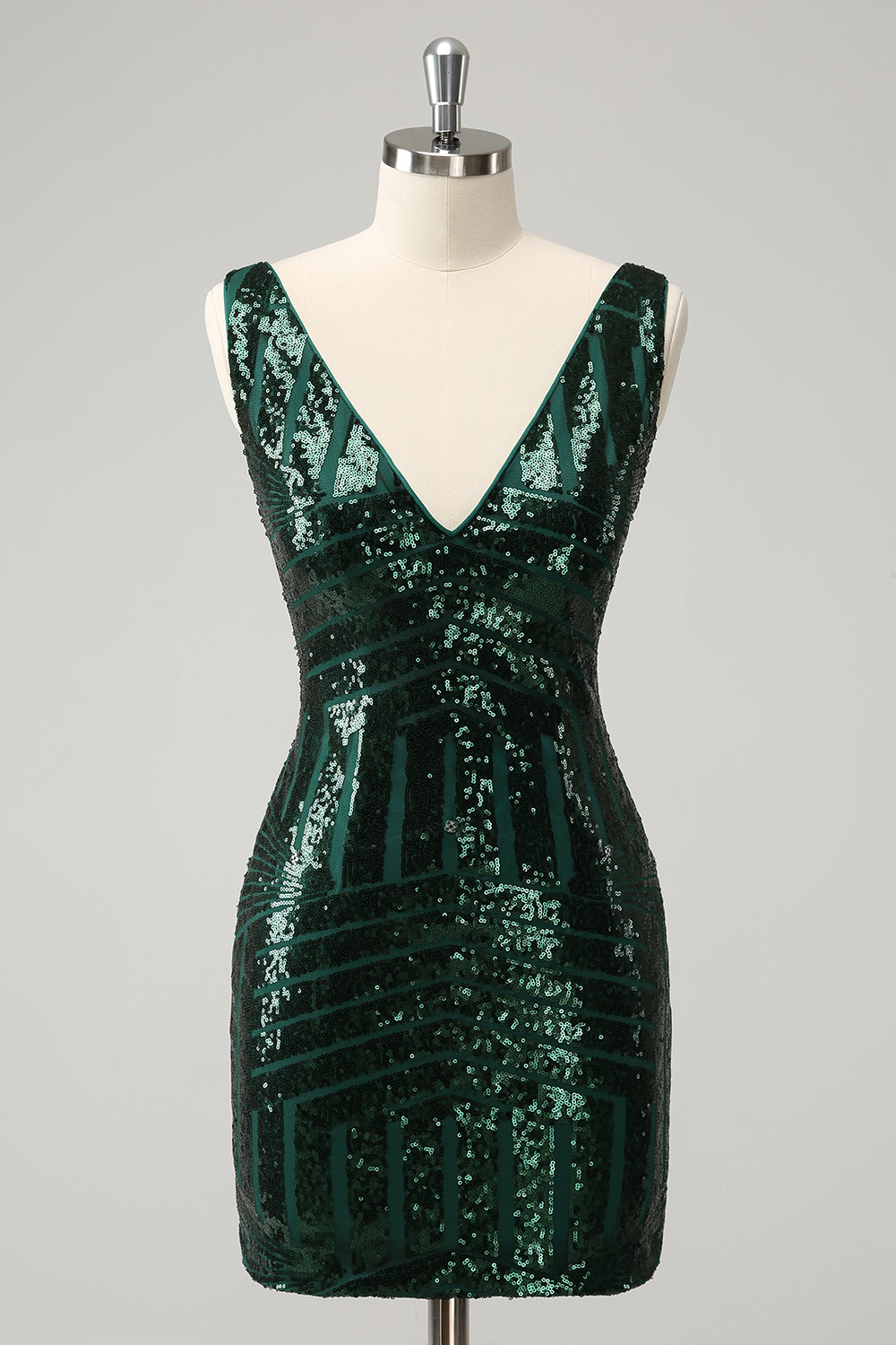 Stylish Dark Green Bodycon V Neck Sequin Short Homecoming Dress with Detachable Skirt