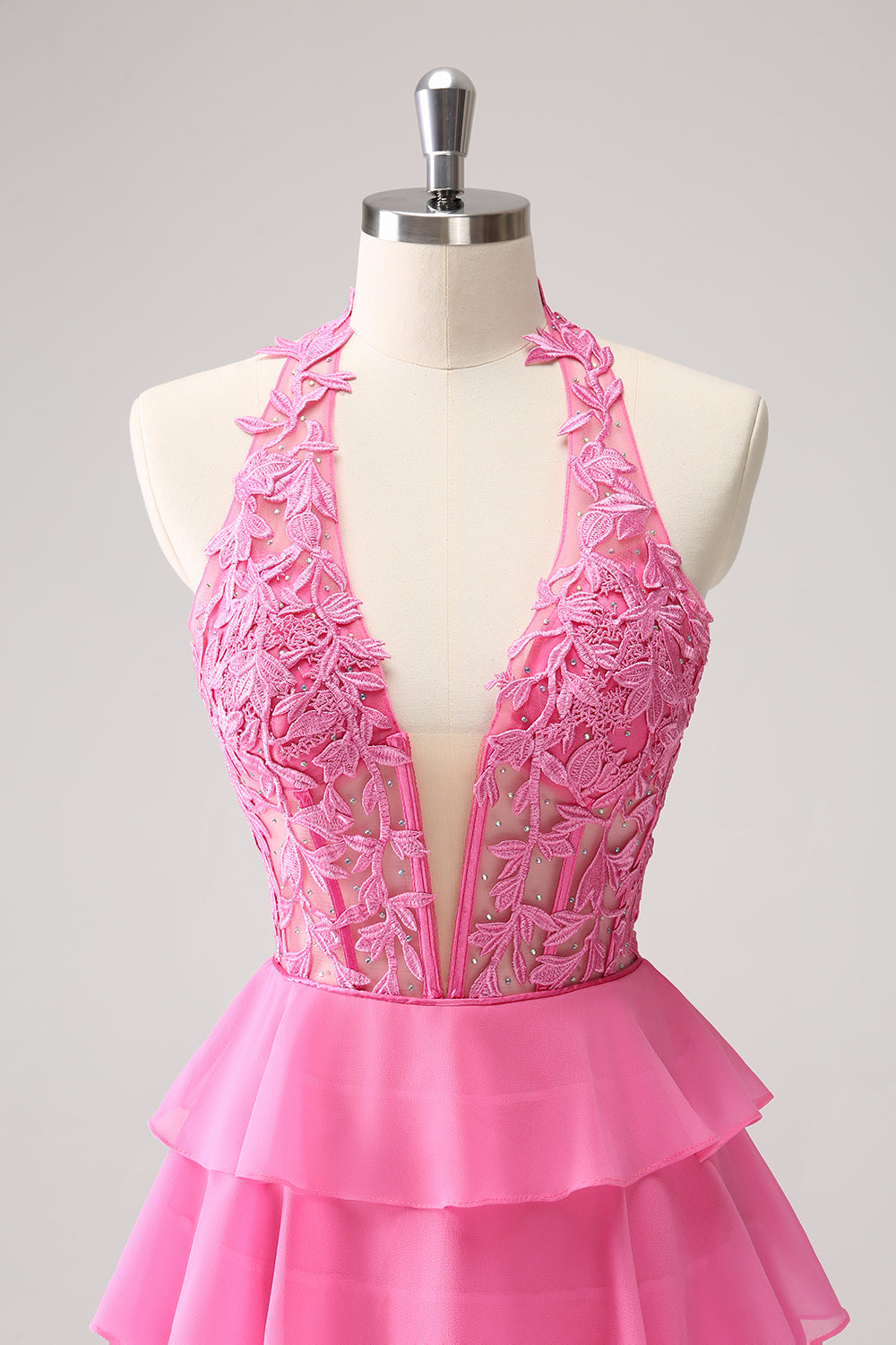 Cute Hot Pink A Line Strapless Tiered Corset Ruffle Homecoming Dress with Beading