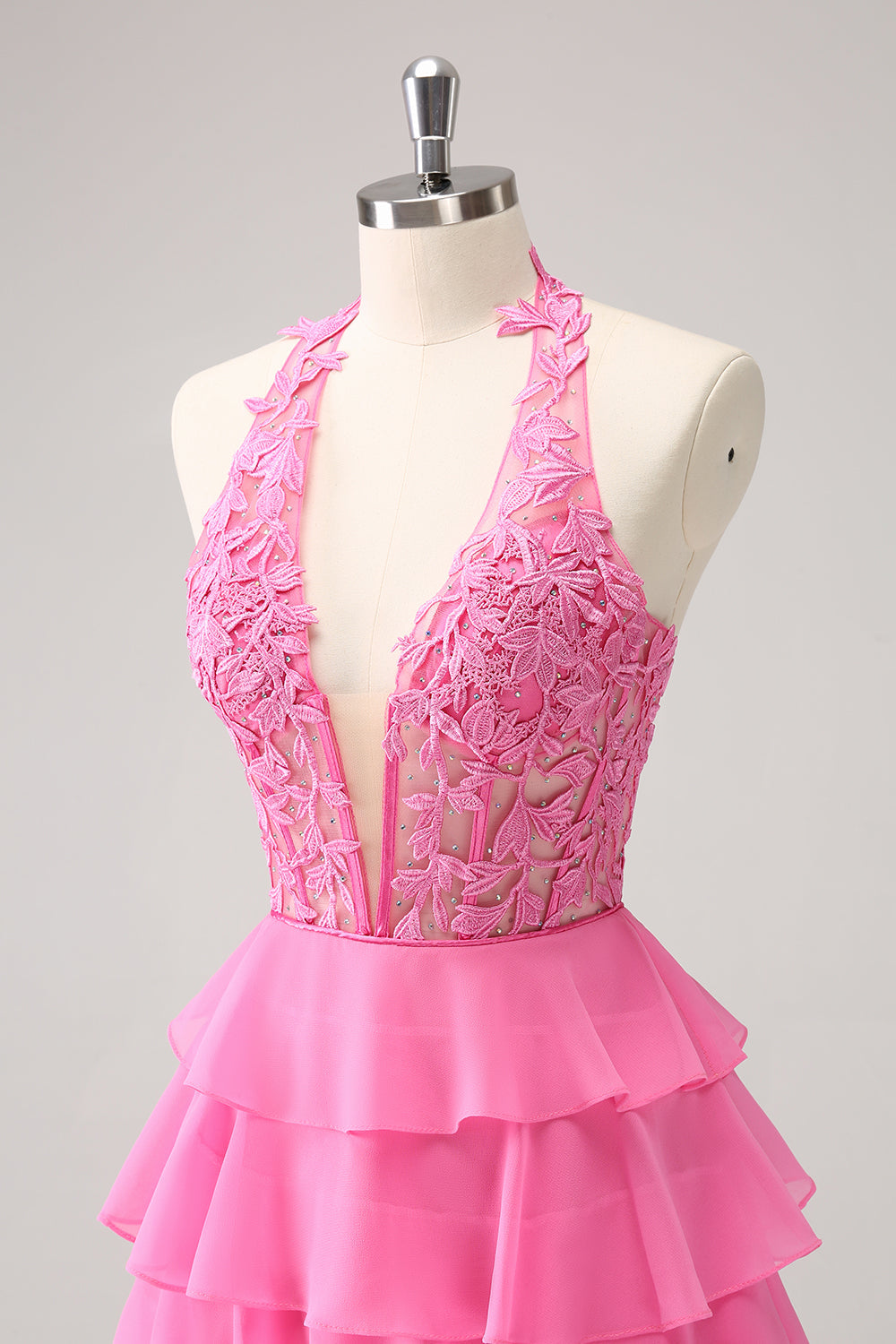 Cute Hot Pink A Line Strapless Tiered Corset Ruffle Homecoming Dress with Beading