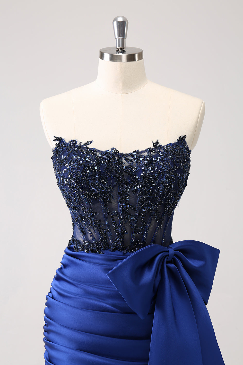 Unique Peacock Tight Strapless Corset Pleated Short Beaded Homecoming Dress with Bow