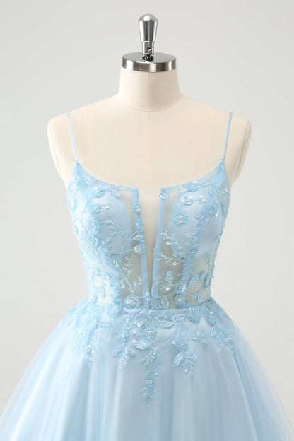 Cute Sparkly Blue A Line Sequins Corset Short Homecoming Dress with Lace Up Back