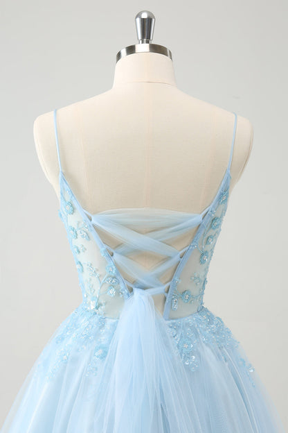 Cute Sparkly Blue A Line Sequins Corset Short Homecoming Dress with Lace Up Back