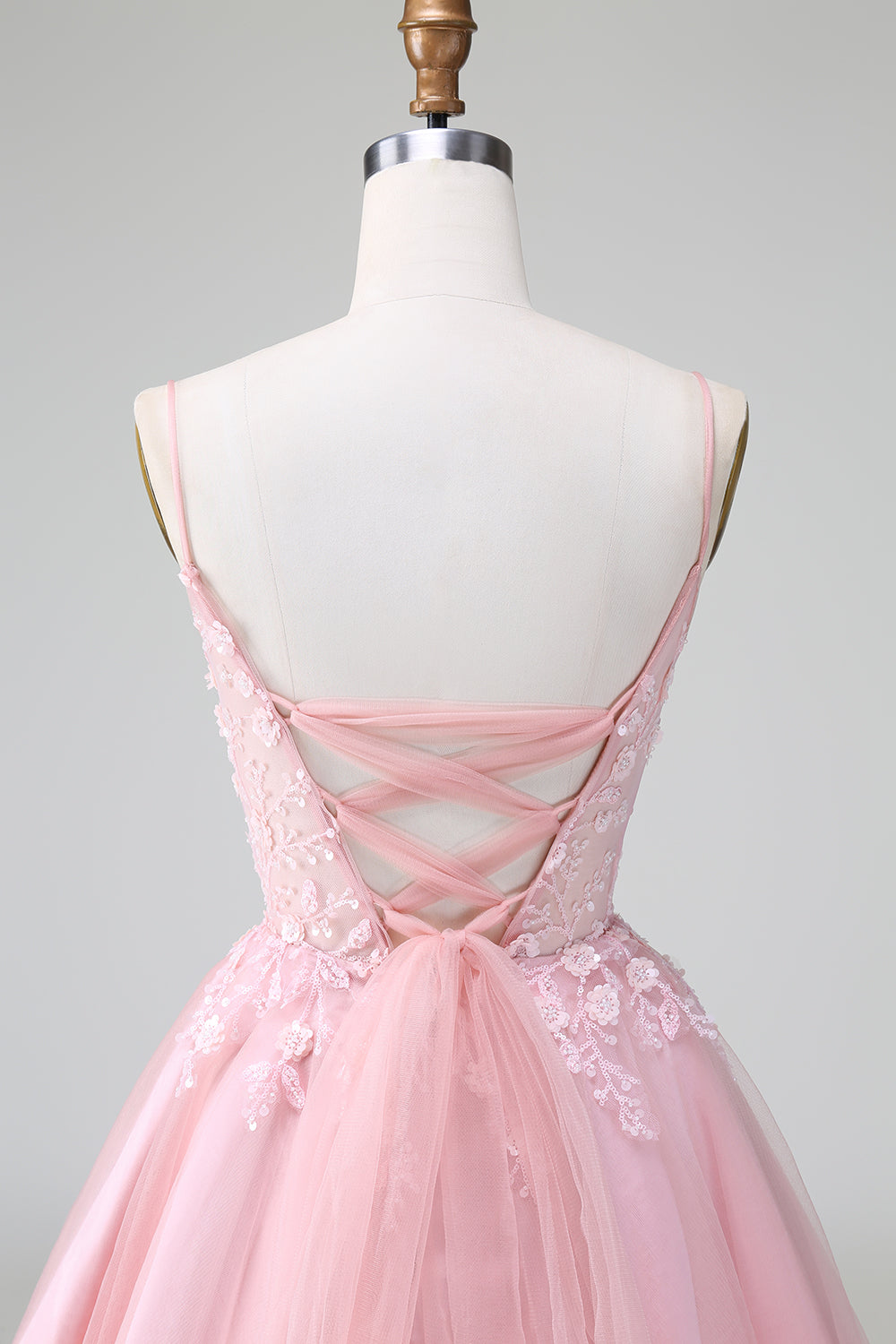 Cute A Line Spaghetti Straps Corset Short Blush Homecoming Dress with Appliques