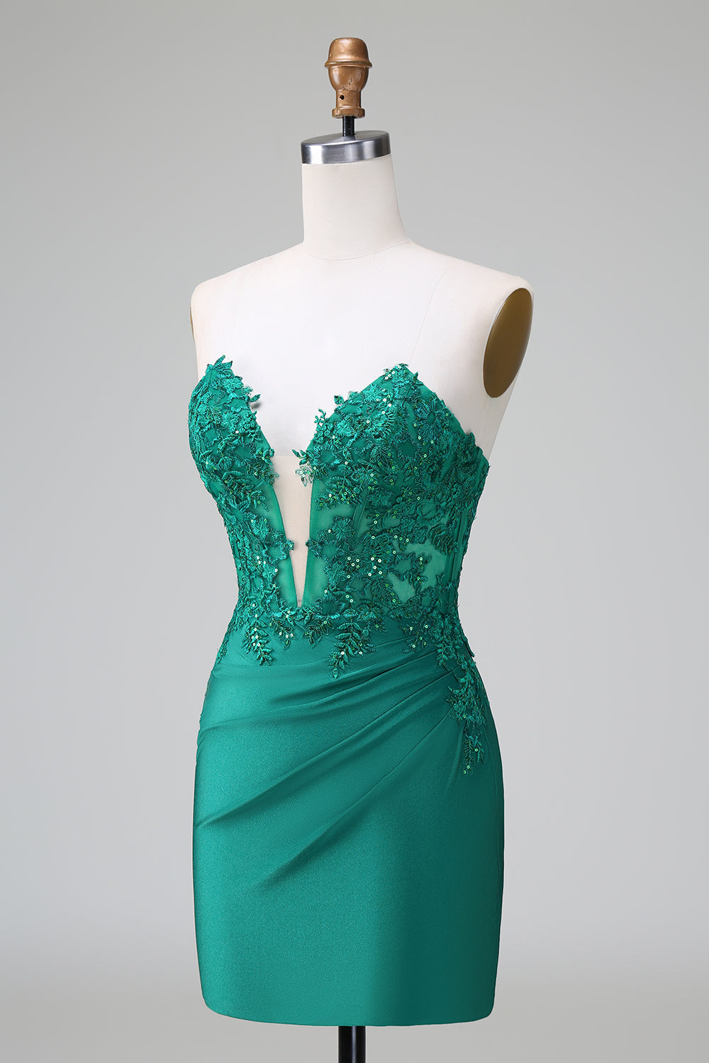 Classy Dark Green Bodycon Strapless Pleated Short Homecoming Dress with Beading