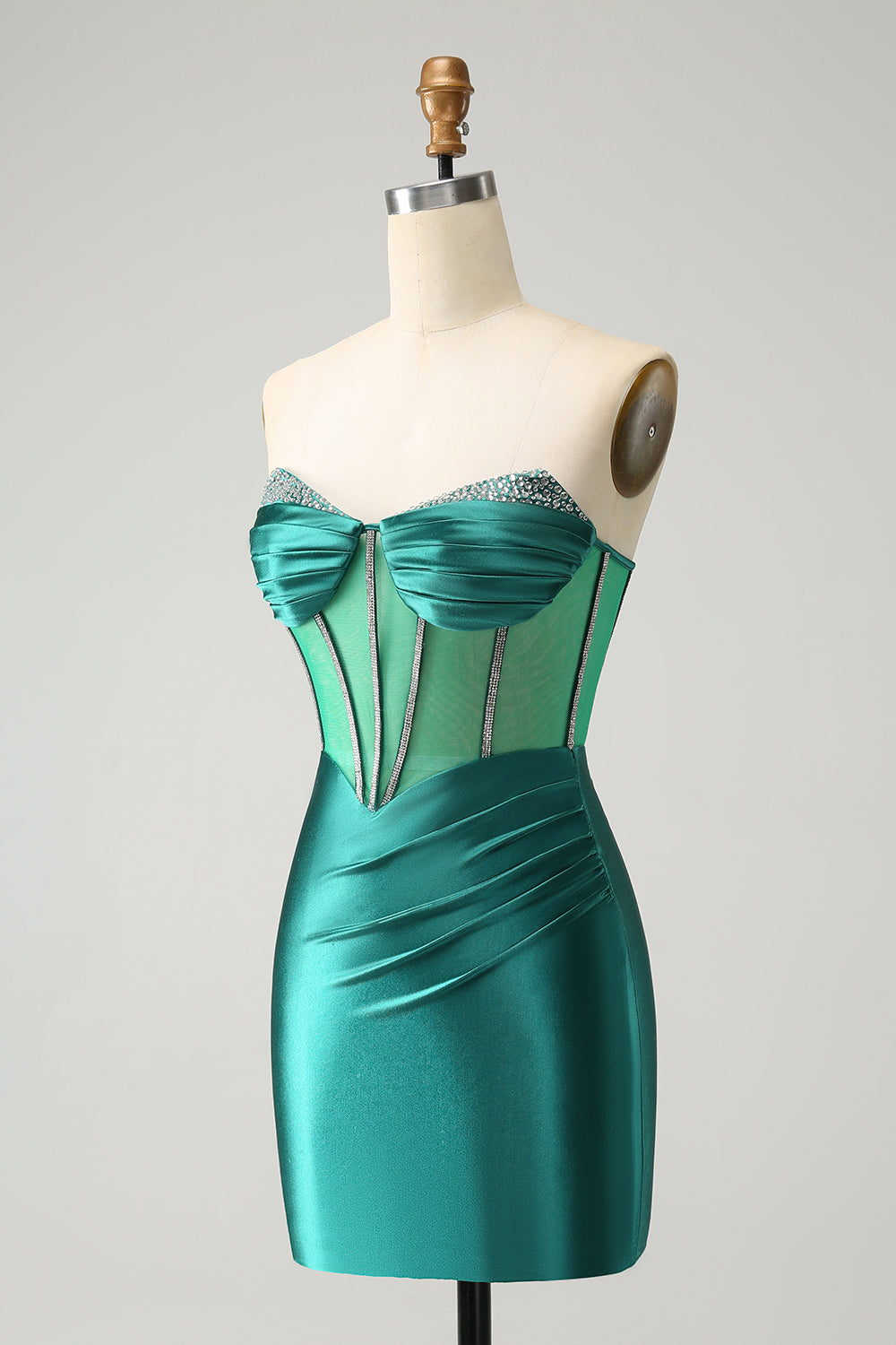 Stylish Dark Green Bodycon Sweetheart Pleated Corset Short Homecoming Dress with Beading