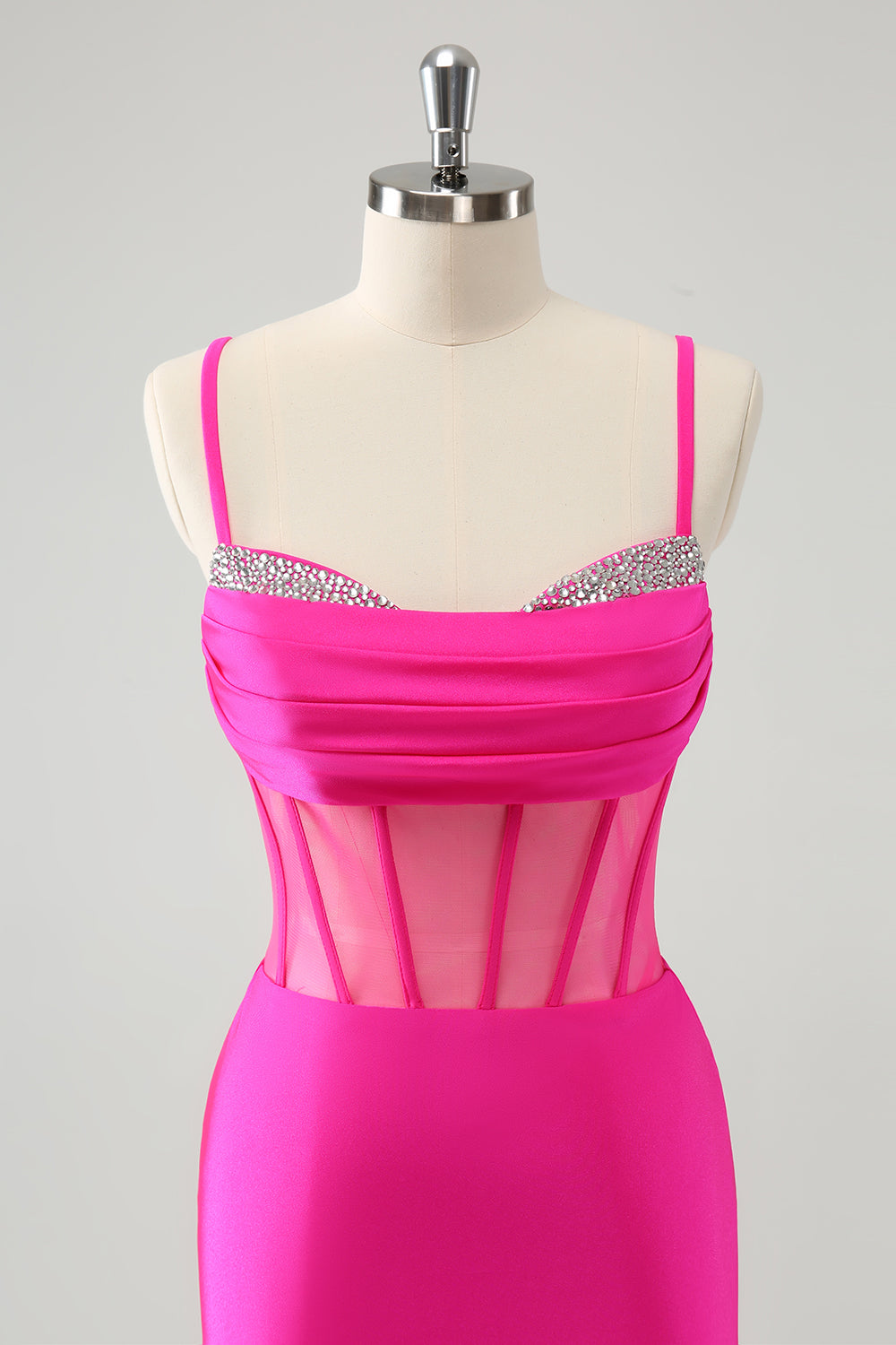 Chic Fuchsia Bodycon Pleated Corset Short Homecoming Dress with Beading