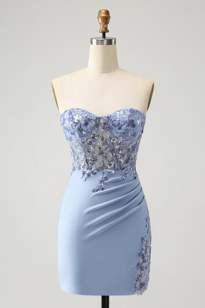 Stylish Lilac Bodycon Sweetheart Corset Short Homecoming Dress with Sequins