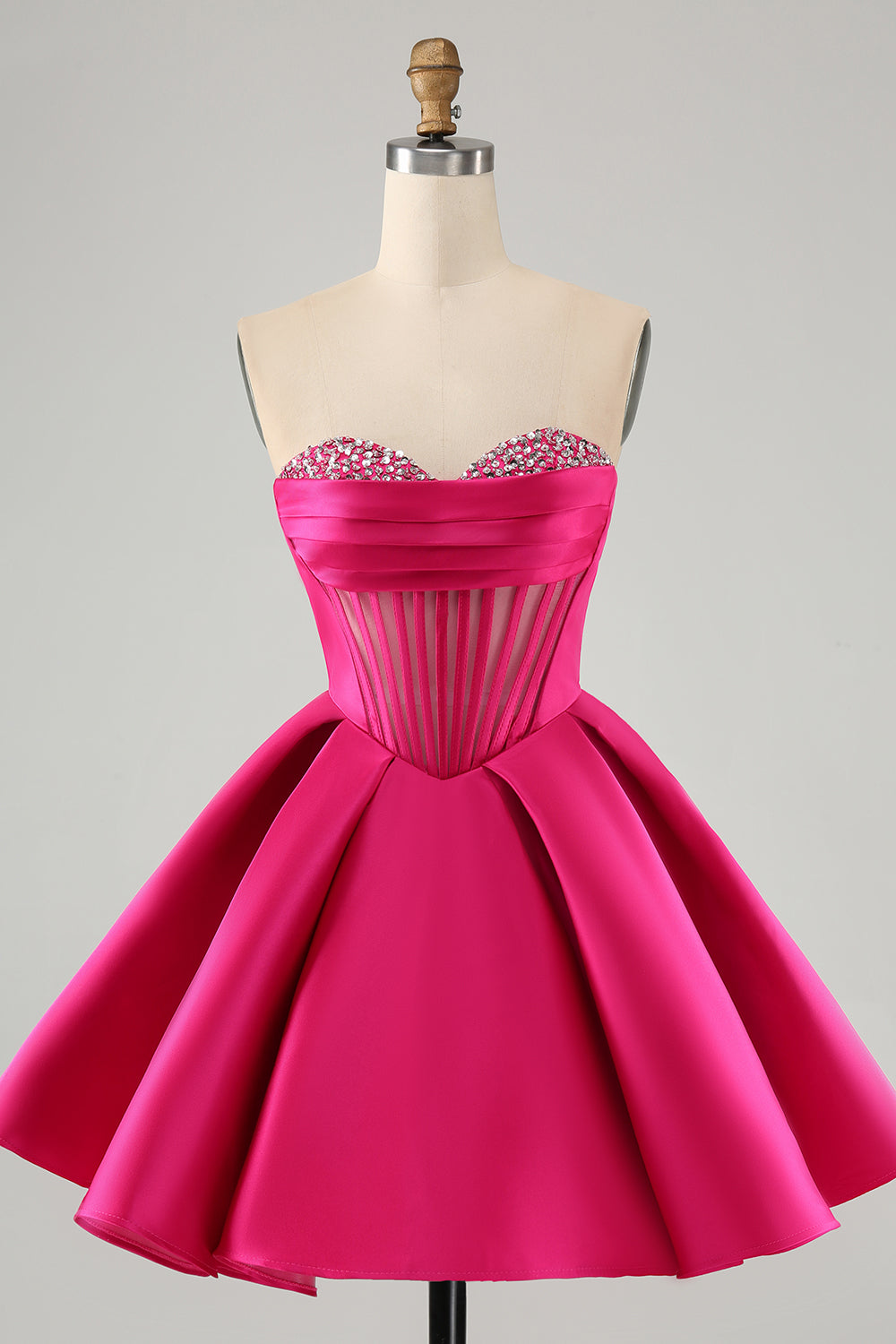 Cute A Line Sweetheart Corset Short Fuchsia Homecoming Dress with Beading