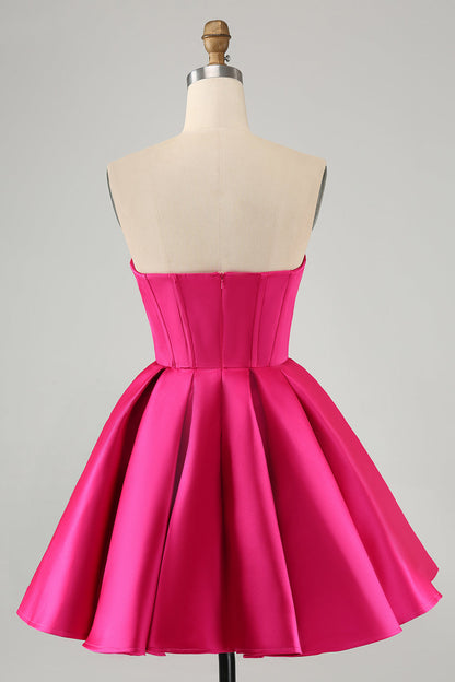 Cute A Line Sweetheart Corset Short Fuchsia Homecoming Dress with Beading