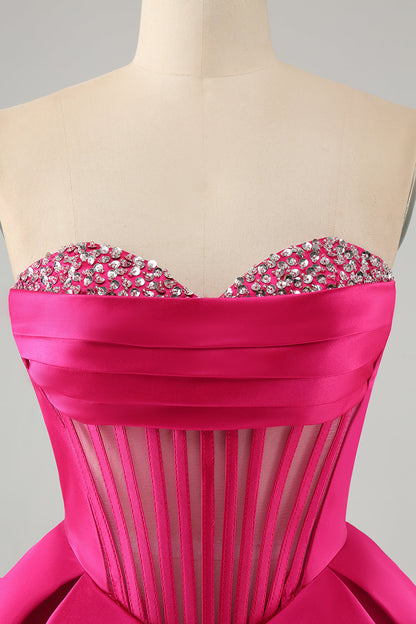 Cute Fuchsia A Line Sweetheart Corset Short Homecoming Dress with Beading