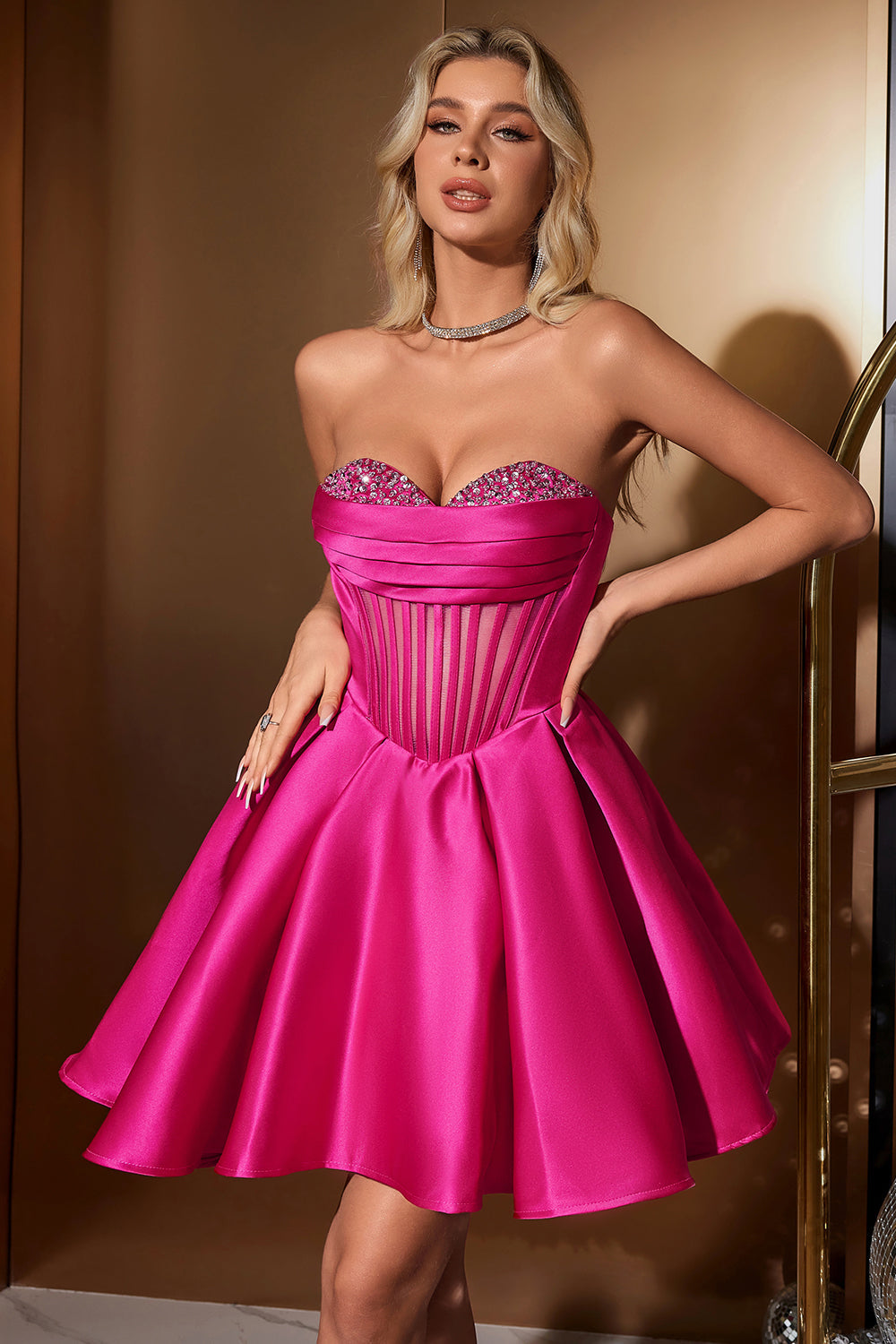 Cute A Line Sweetheart Corset Short Fuchsia Homecoming Dress with Beading