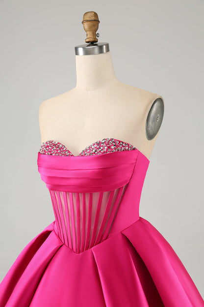 Cute Fuchsia A Line Sweetheart Corset Short Homecoming Dress with Beading