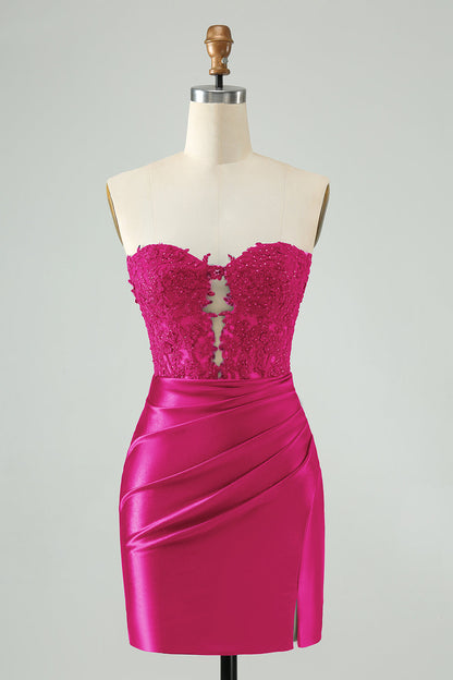 Sexy Bodycon Fuchsia Sweetheart Corset Hollow Out Beaded Short Homecoming Dress