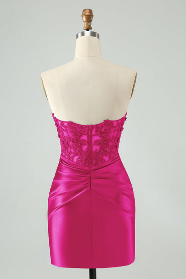 Sexy Bodycon Fuchsia Sweetheart Corset Hollow Out Beaded Short Homecoming Dress