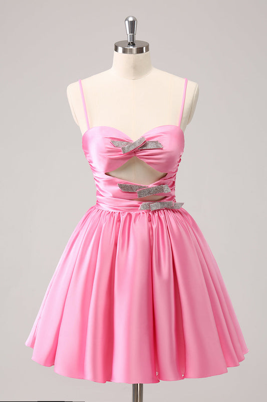 Sparkly Cute Pink A Line Spaghetti Straps Cut Out Homecoming Dress with Sequins