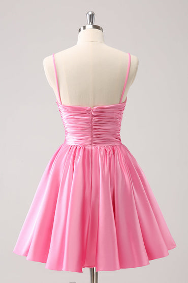 Sparkly Cute Pink A Line Spaghetti Straps Cut Out Homecoming Dress with Sequins