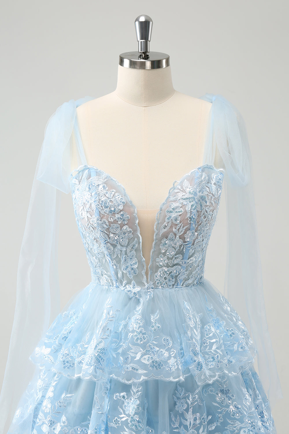 Cute Sparkly Blue A Line V Neck Corset Tiered Short Homecoming Dress