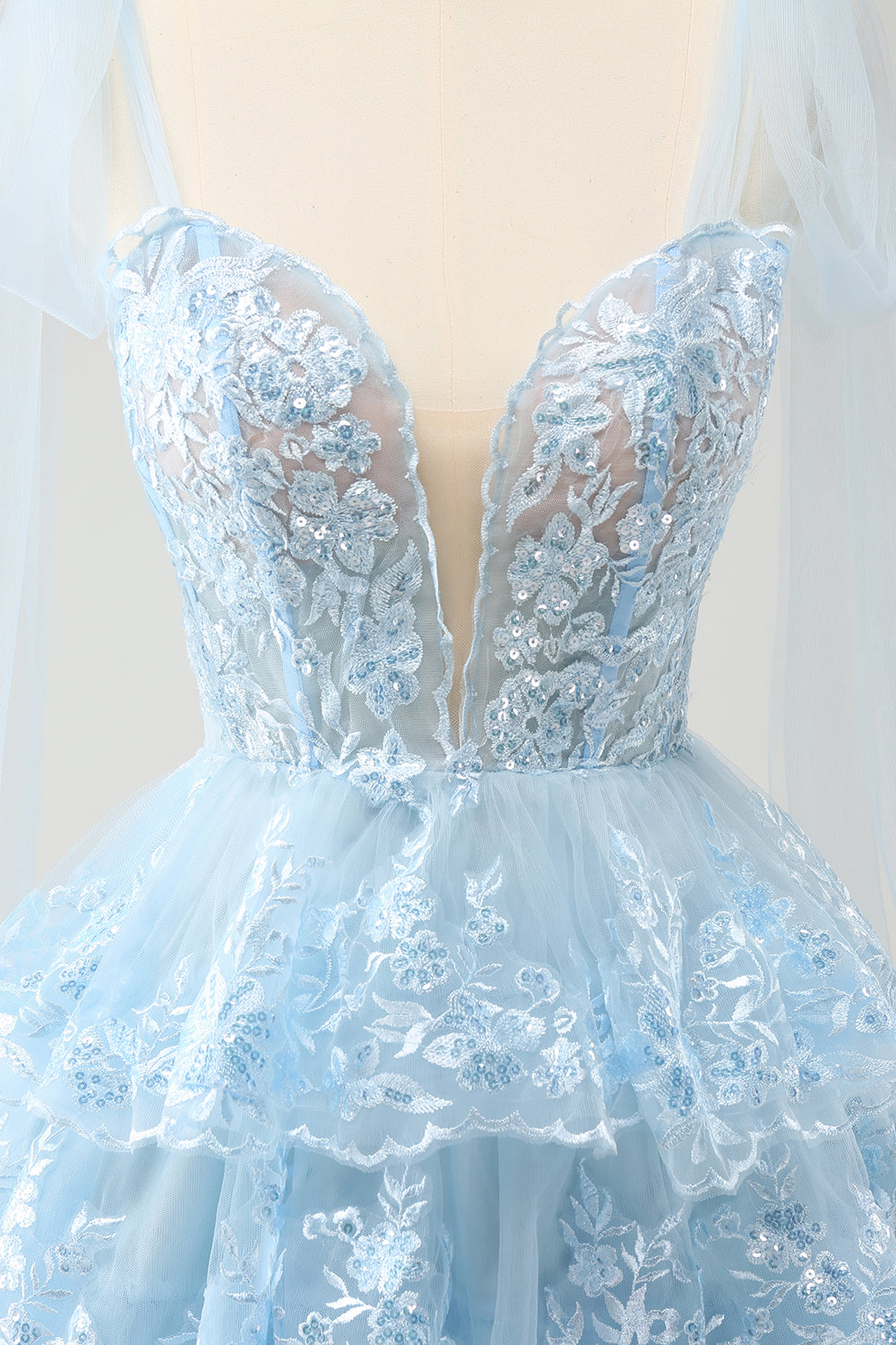 Cute Sparkly Blue A Line V Neck Corset Tiered Short Homecoming Dress