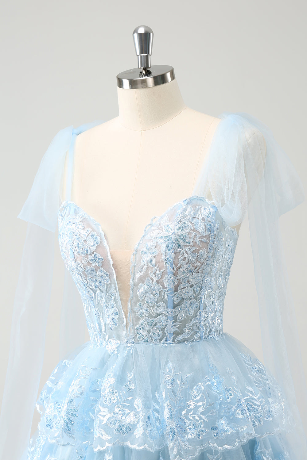 Cute Sparkly Blue A Line V Neck Corset Tiered Short Homecoming Dress